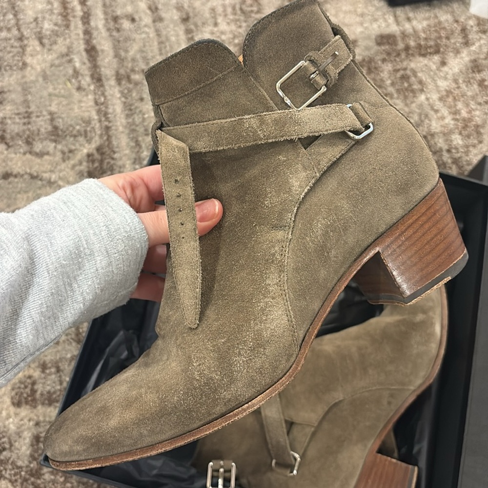 Saint Laurent Paris Suede Ankle Boots Khaki size EU37.5 - Picture 3 of 14